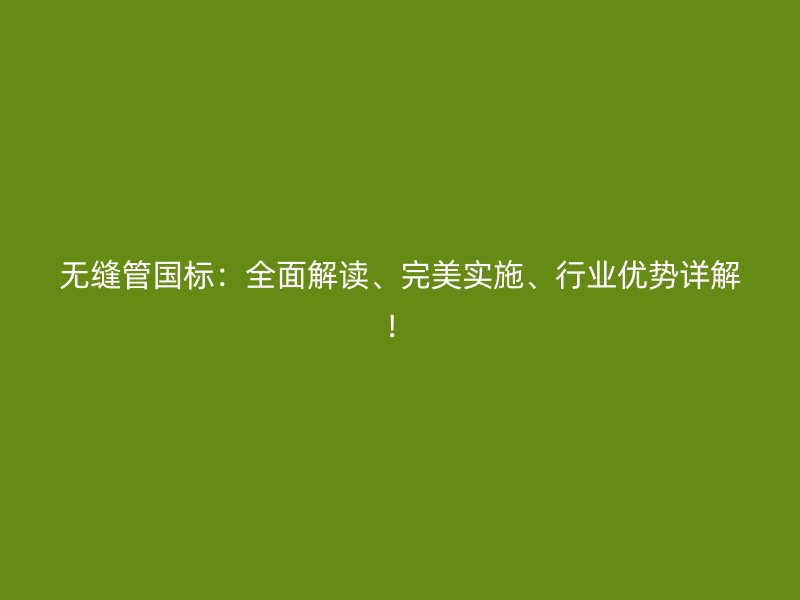 无缝管国标：全面解读、完美实施、行业优势详解！