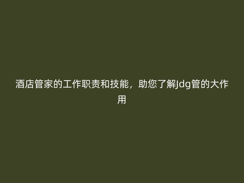 酒店管家的工作职责和技能，助您了解Jdg管的大作用