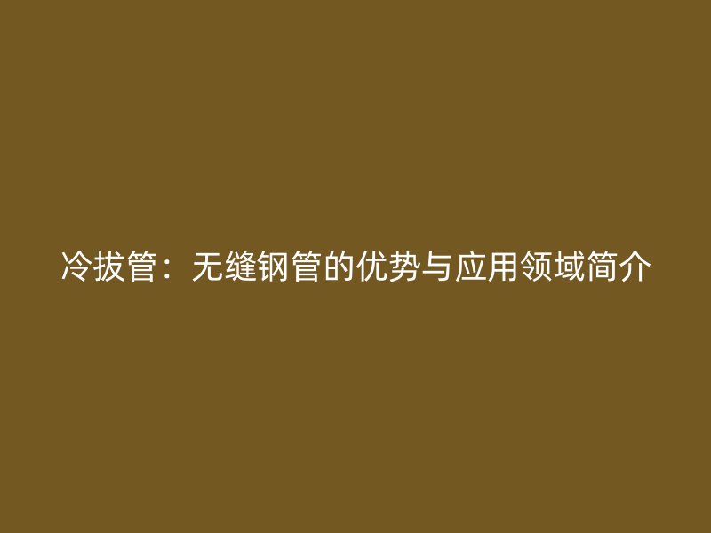 冷拔管：无缝钢管的优势与应用领域简介