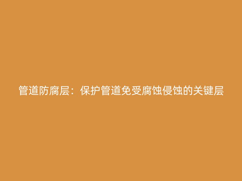 管道防腐层：保护管道免受腐蚀侵蚀的关键层