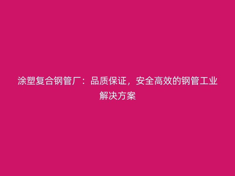 涂塑复合钢管厂：品质保证，安全高效的钢管工业解决方案