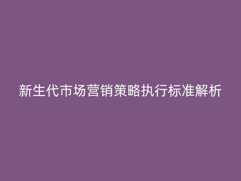 新生代市场营销策略执行标准解析