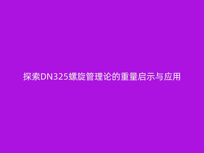 探索DN325螺旋管理论的重量启示与应用