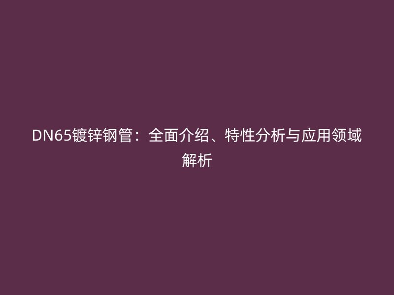DN65镀锌钢管：全面介绍、特性分析与应用领域解析