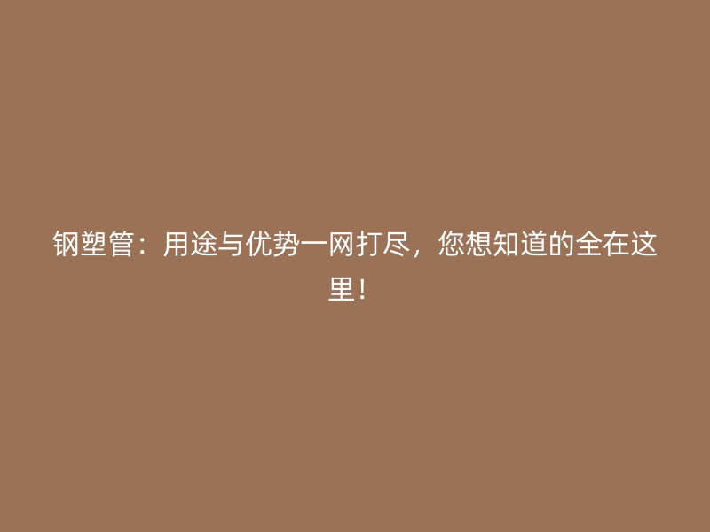 钢塑管:用途与优势一网打尽,您想知道的全在这里!