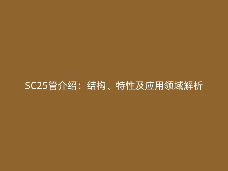 SC25管介绍：结构、特性及应用领域解析