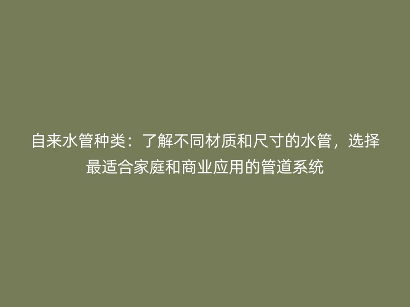 自来水管种类：了解不同材质和尺寸的水管，选择最适合家庭和商业应用的管道系统