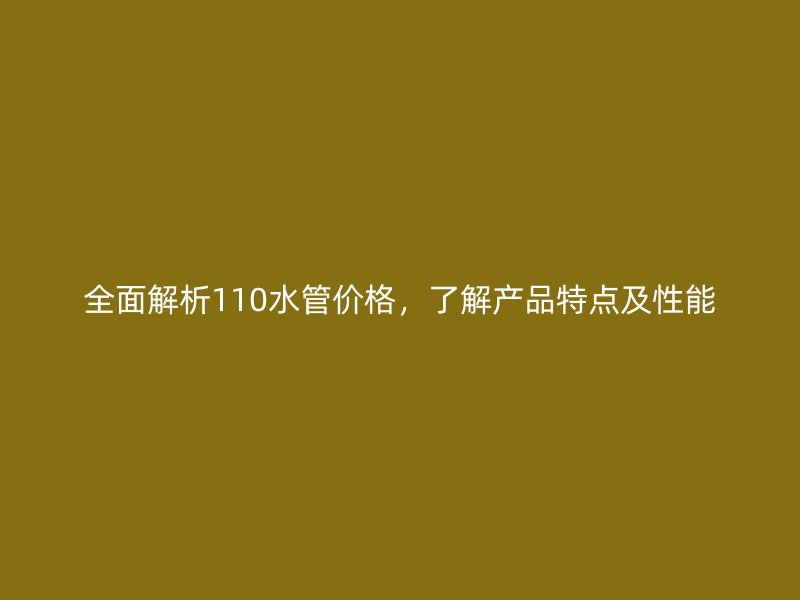 全面解析110水管价格，了解产品特点及性能