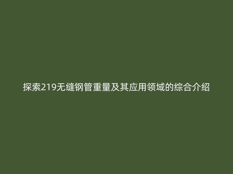 探索219无缝钢管重量及其应用领域的综合介绍