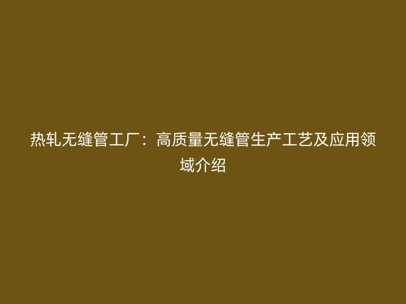 热轧无缝管工厂：高质量无缝管生产工艺及应用领域介绍