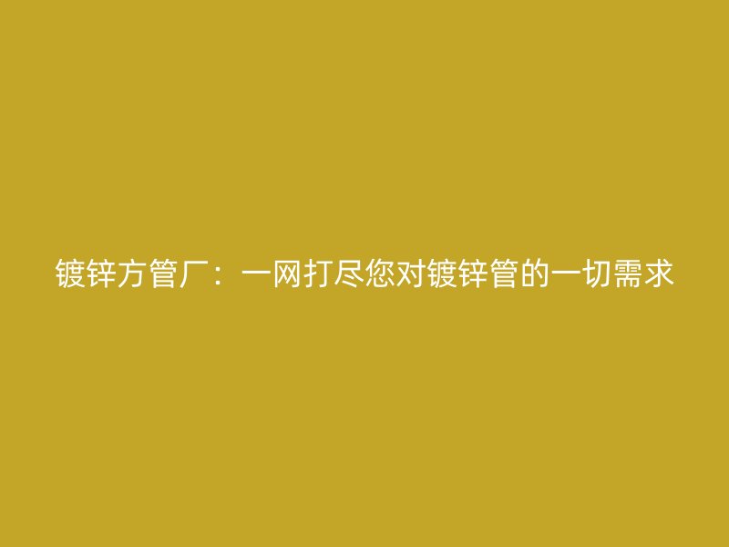 镀锌方管厂：一网打尽您对镀锌管的一切需求
