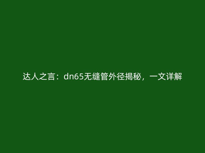 达人之言:dn65无缝管外径揭秘,一文详解