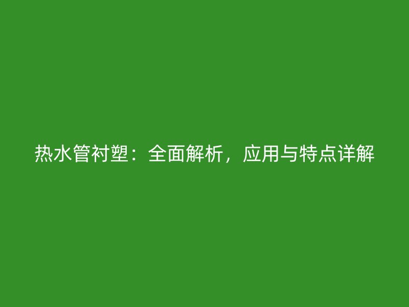 热水管衬塑：全面解析，应用与特点详解
