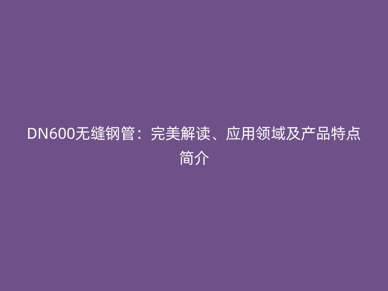 DN600无缝钢管:完美解读、应用领域及产品特点简介