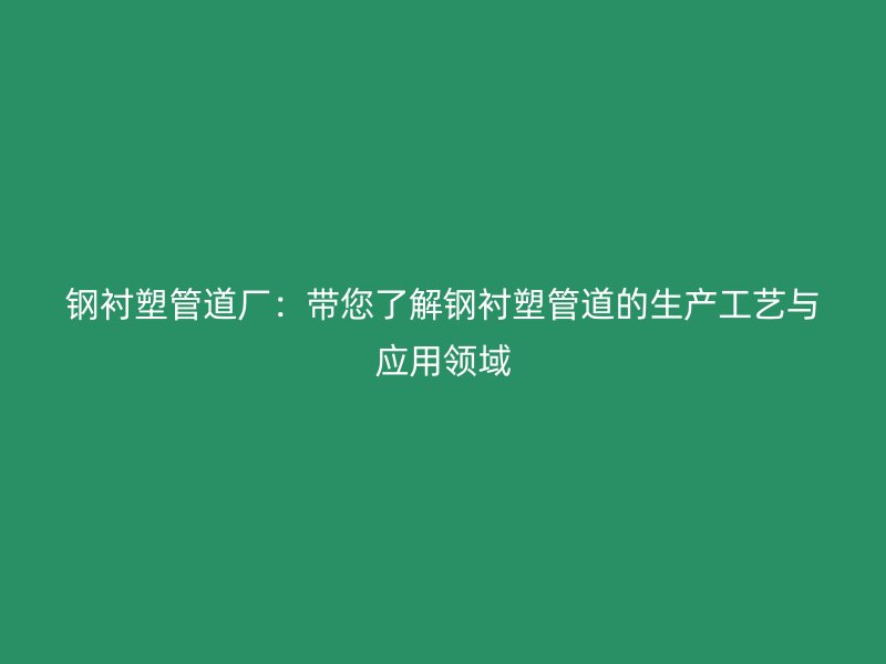 钢衬塑管道厂:带您了解钢衬塑管道的生产工艺与应用领域