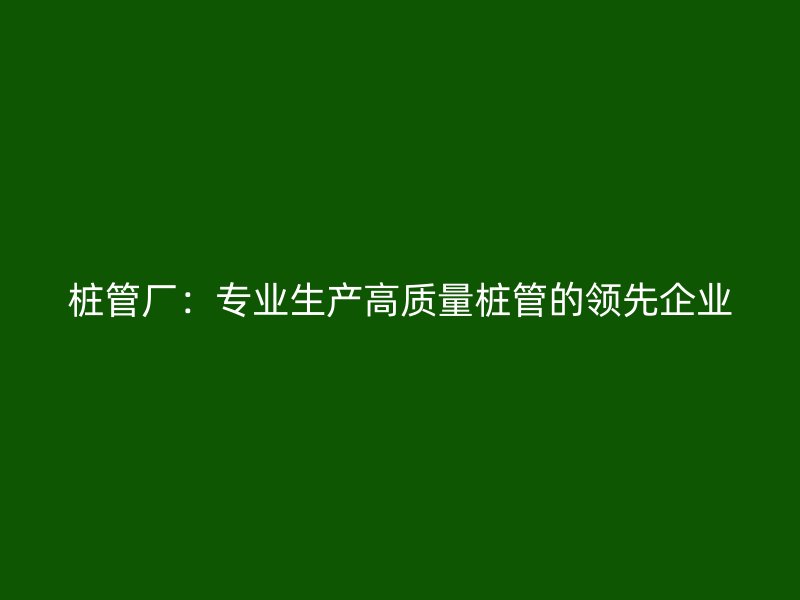 桩管厂:专业生产高质量桩管的领先企业