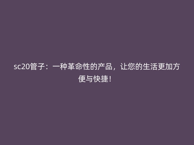 sc20管子:一种革命性的产品,让您的生活更加方便与快捷!